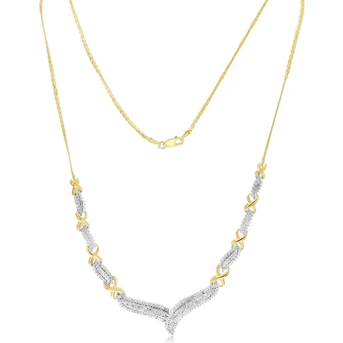 0.45 Carat Diamond Necklace 2 Tone in Gold Plated Silver