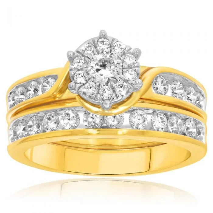 1 Carat Diamond 2 Ring Bridal Set in 9ct Yellow Gold