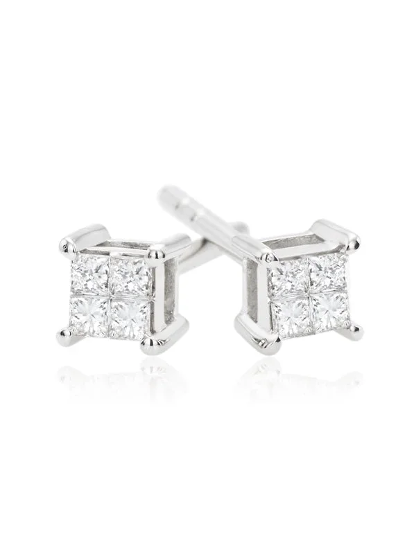 9ct White Gold Princess Cut 0.15 Carat tw Diamond Stud Earrings
