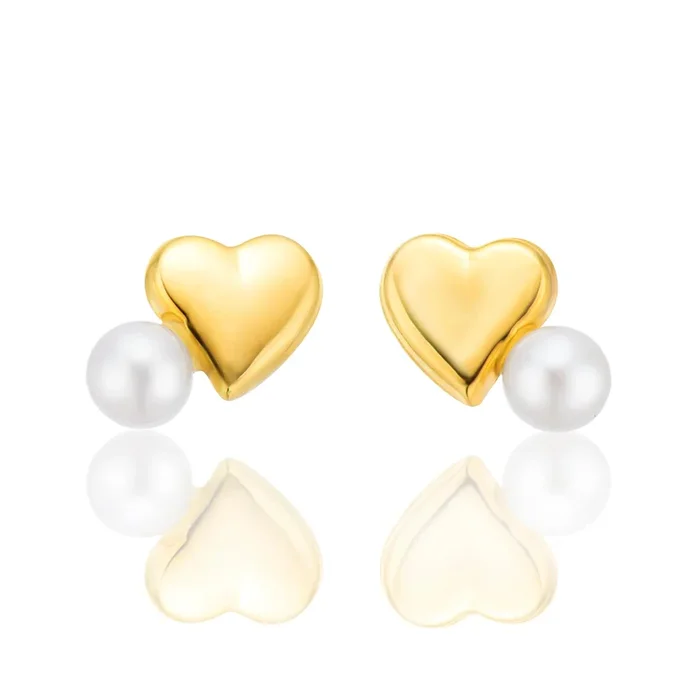 9ct Yellow Gold Heart Cultured Freshwater Pearl Stud Earrings