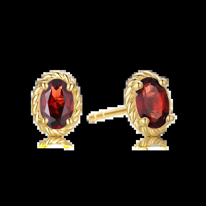 9ct Yellow Gold Oval Cut 6x4mm Garnet January Stud Earrings