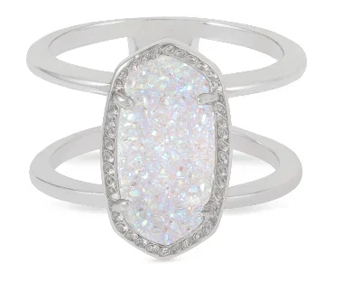 Elyse Ring Rhodium Iridescent Drusy – Size 7