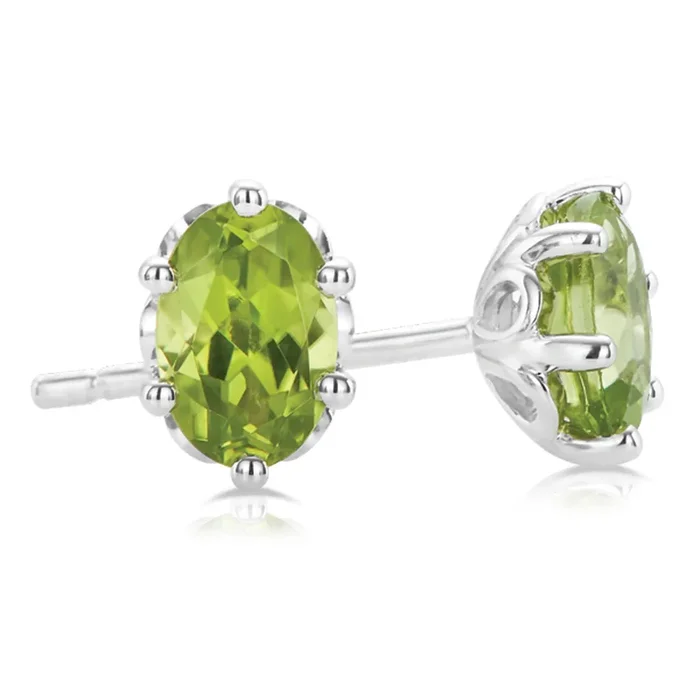 Sterling Silver 6x4mm Oval Cut Peridot Stud Earrings