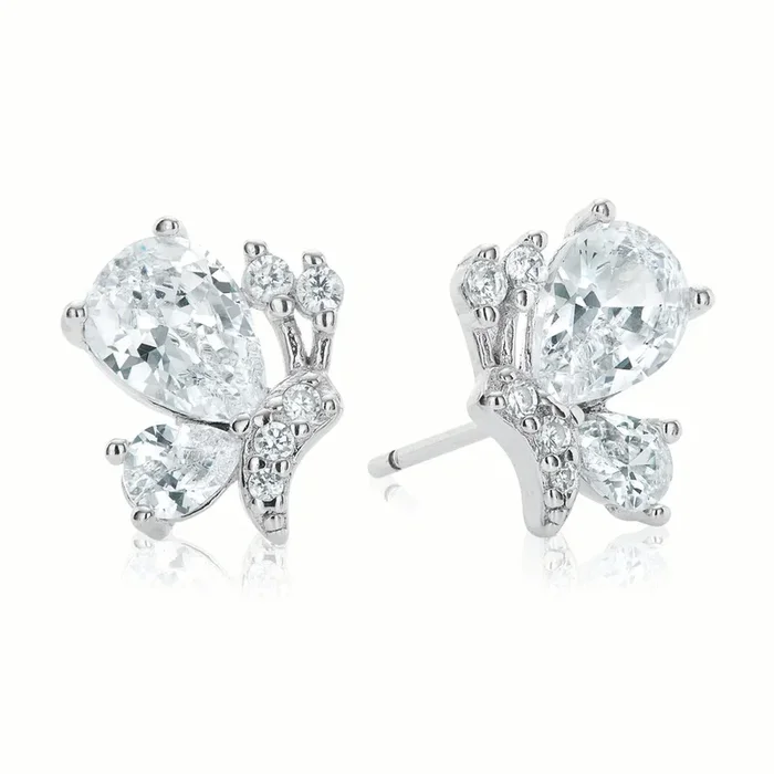 Sterling Silver Cubic Zirconia Butterfly Stud Earrings