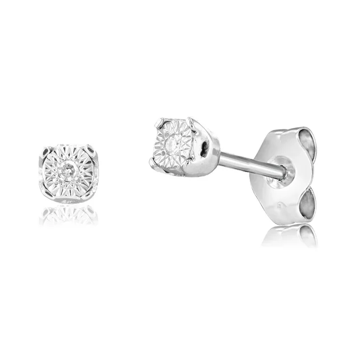 Sterling Silver Diamond Stud Earrings