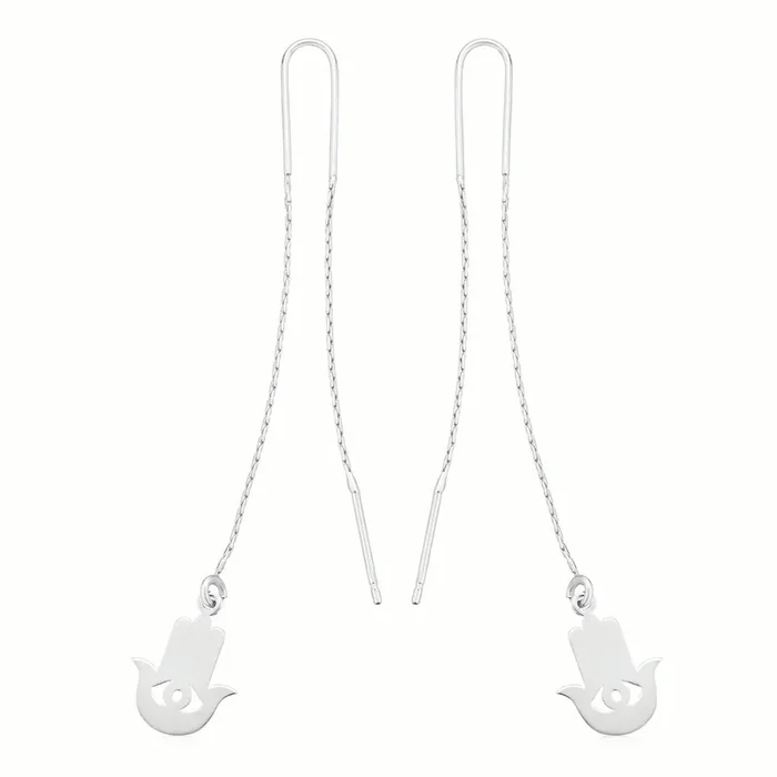 Sterling Silver Hand of Fatima Threader Earrings